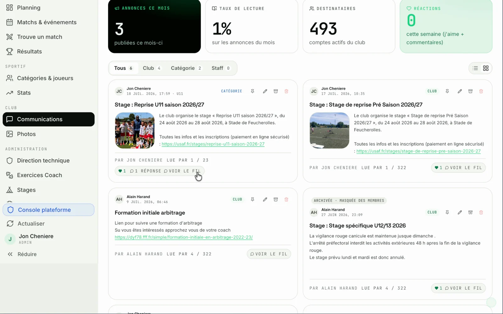 Communications KlubOn : annonces ciblées et taux de lecture